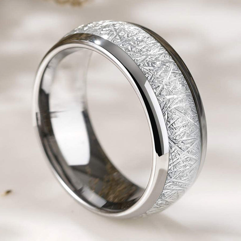 Stainless Steel Patterned Inlay Ring silver-tone finish view 2