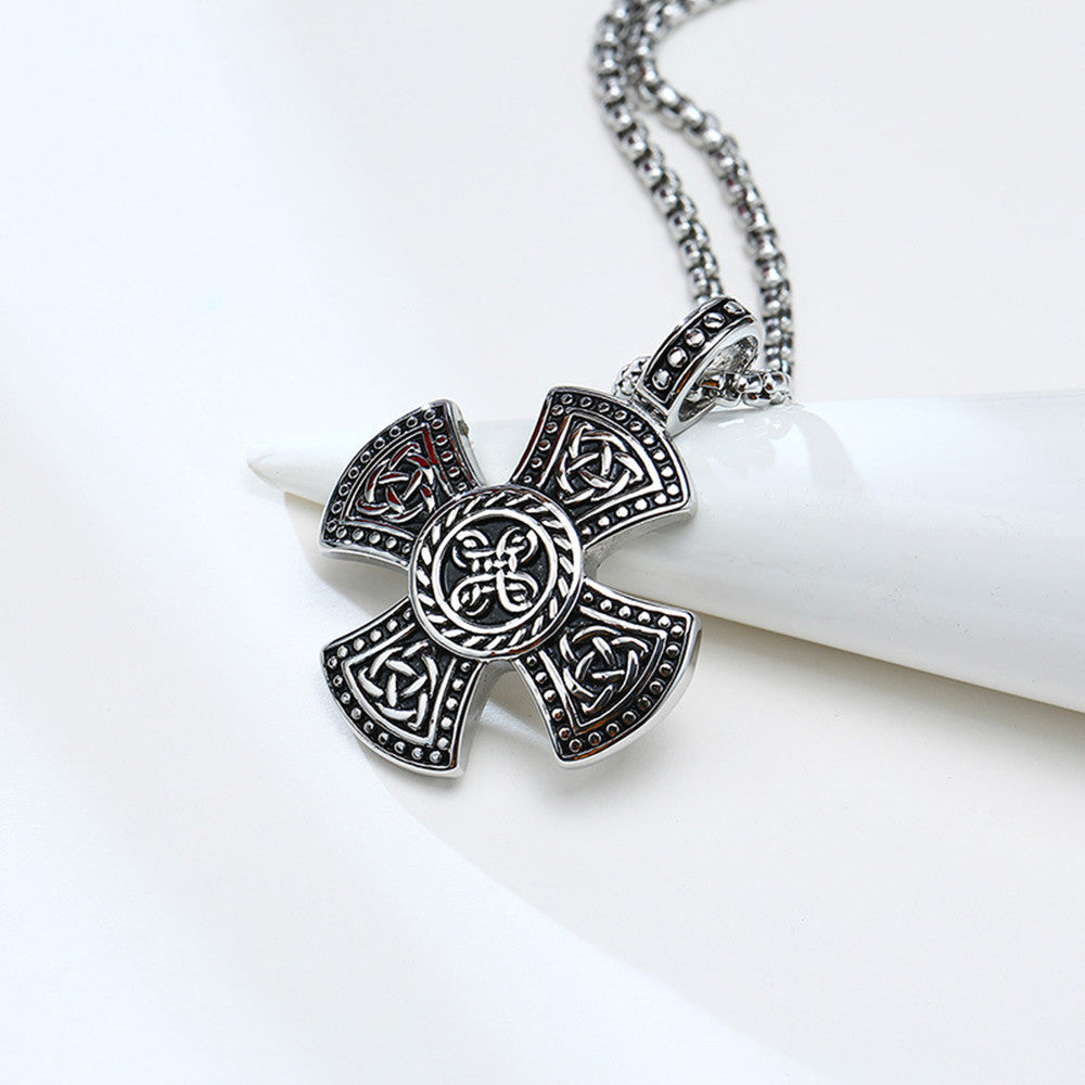 Viking Cross Knotwork Pendant Necklace, front and back view 3