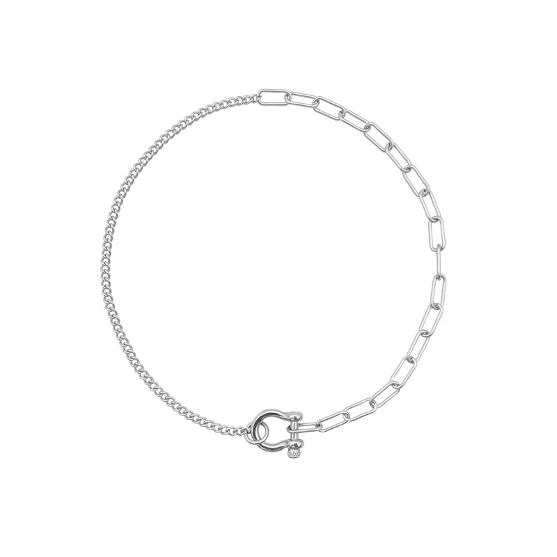 Titanium Steel Spliced Chain Necklace horseshoe clasp