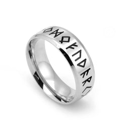 Stainless Steel Rune Band Ring, silver, black, etched view 4