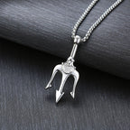 Titanium Steel Trident Pendant Necklace in black, gold, and silver finishes view 3