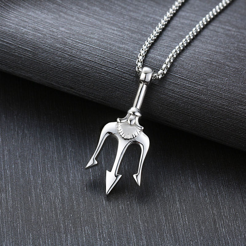 Titanium Steel Trident Pendant Necklace in black, gold, and silver finishes view 3