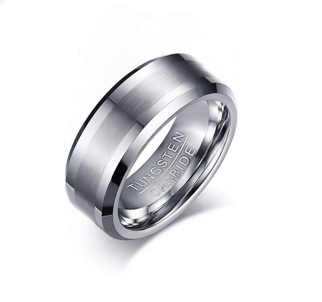 8mm Tungsten Carbide Matte Band Ring with matte center and polished edges view 2