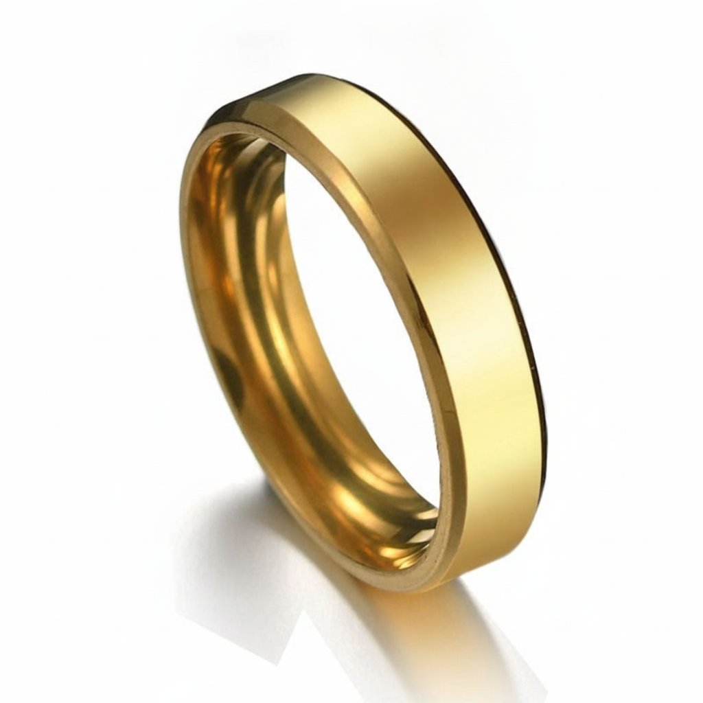 6mm Stainless Steel Beveled Band Ring in gold, black, and silver view 3