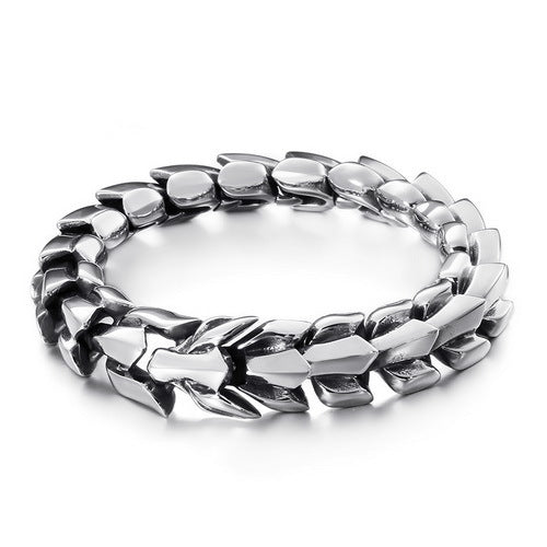 Stainless Steel Dragon Scale Bracelet, brushed silver-tone finish view 5