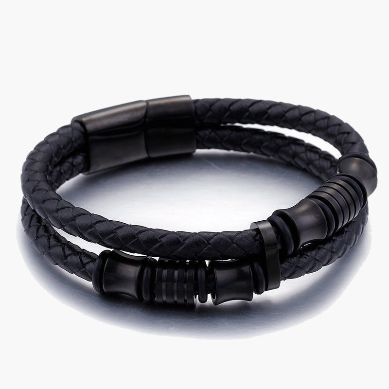 14mm Braided Leather Magnetic Bracelet with Silver hardware view 2