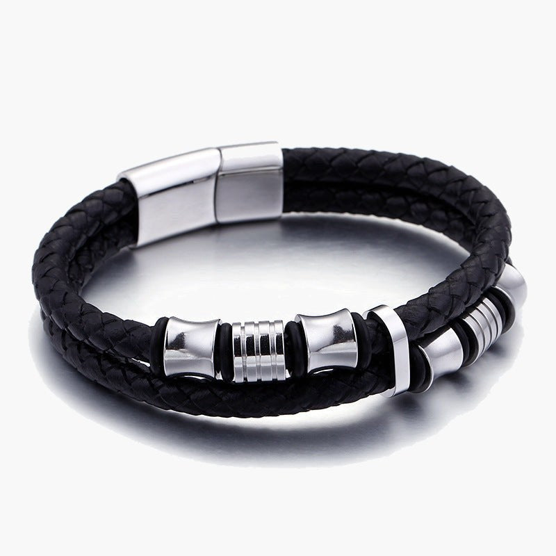 14mm Braided Leather Magnetic Bracelet with Silver hardware