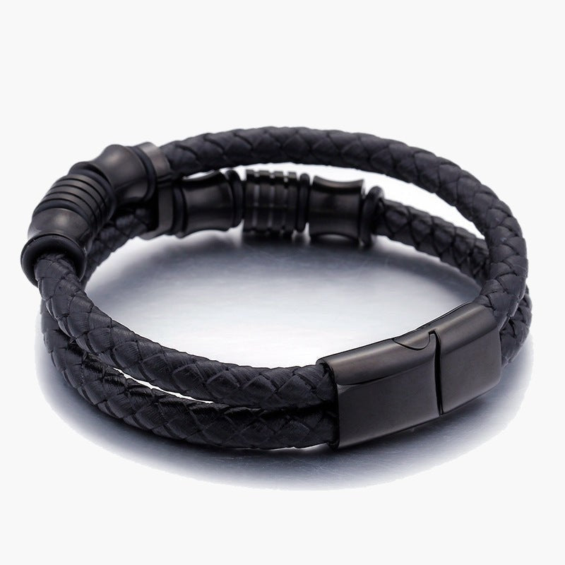 14mm Braided Leather Magnetic Bracelet with Silver hardware view 4