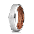 Matte Tungsten Carbide Wood Inlay Band, silver-tone, wood texture