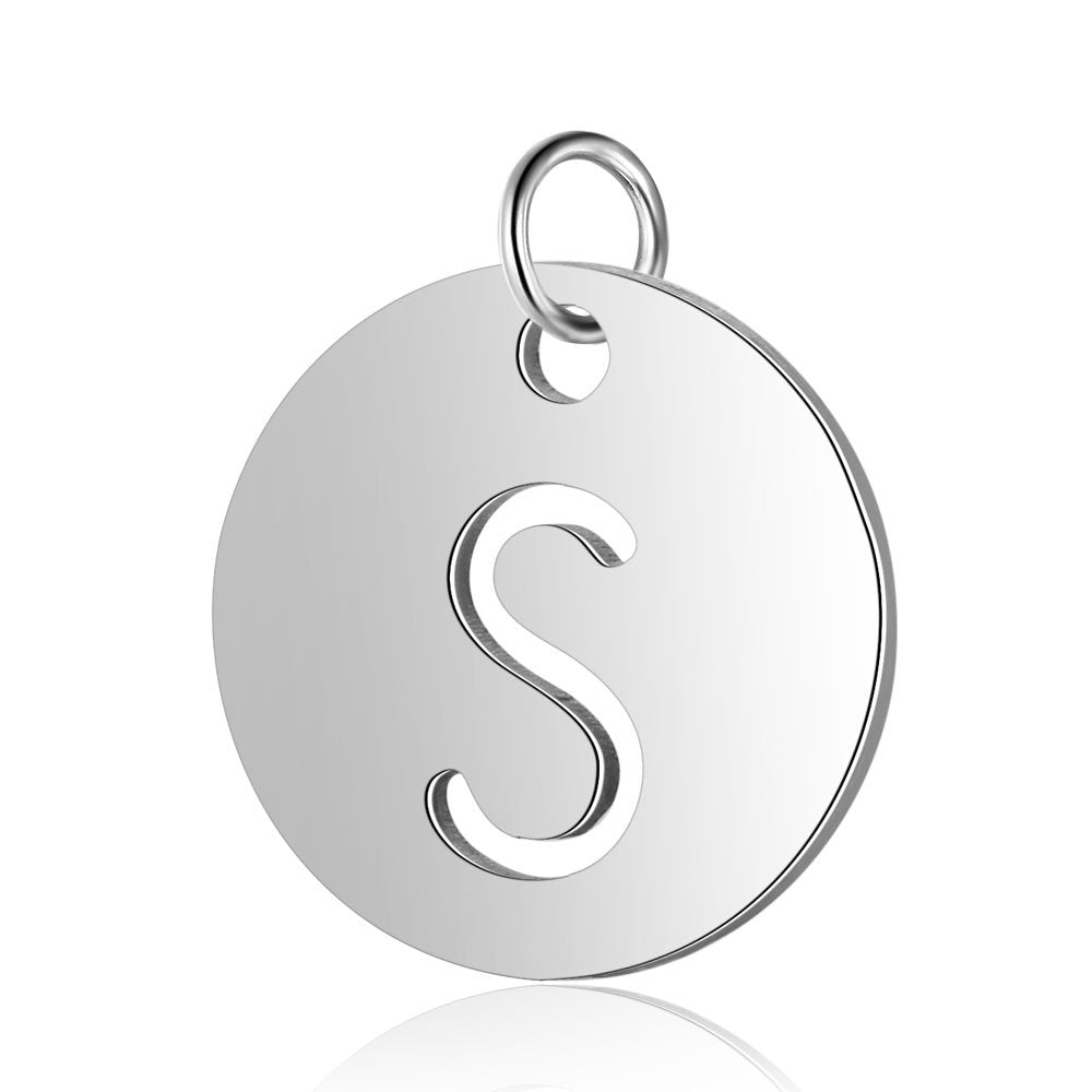 Stainless Steel Initial Disc Pendant, silver, hollow letter Z view 21