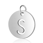 Stainless Steel Initial Disc Pendant, silver, hollow letter Z view 21