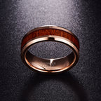 8mm Rose Gold Tungsten Carbide Wood Inlay Ring angled view view 2