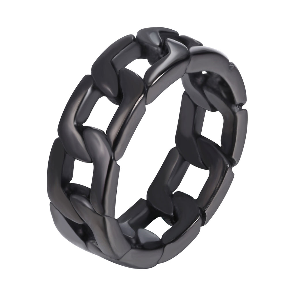 Cuban Link Stainless Steel Ring silver finish view 3