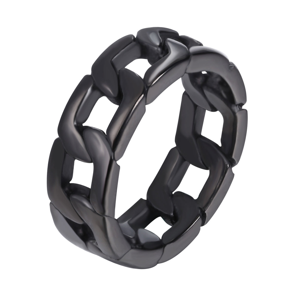 Cuban Link Stainless Steel Ring silver finish view 3