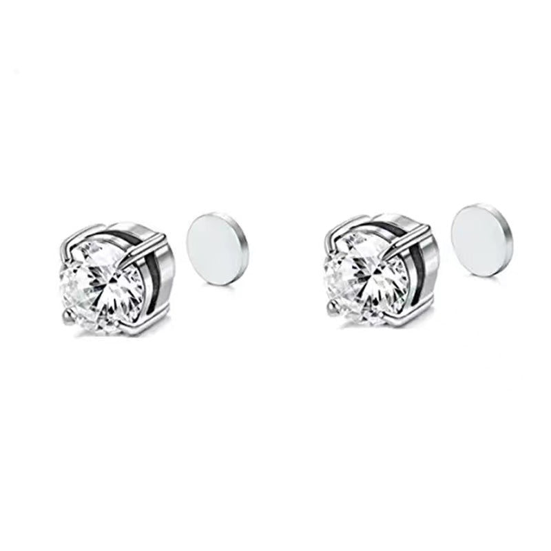 Magnetic Non-Pierced Stainless Steel Stud Earrings, black square CZ view 2