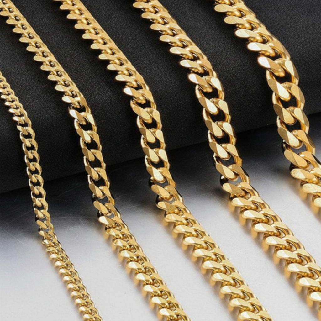 3-9mm Stainless Steel Curb Link Chain in silver, gold, and black finishes view 4