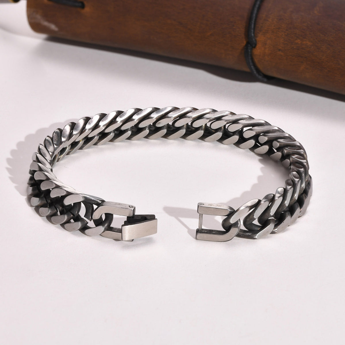 The Antiqued Cuban Bracelet in Stainless Steel, view 5