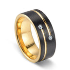8mm Black Gold Tungsten Carbide Ring with two CZ stones
