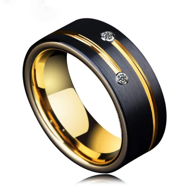 8mm Black Gold Tungsten Carbide Ring with two CZ stones view 3