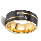 8mm Black Gold Tungsten Carbide Ring with two CZ stones view 4