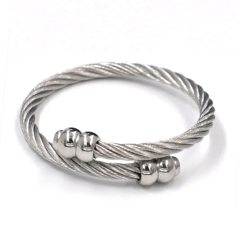 Stainless Steel Twisted Cable Bracelet, silver finish