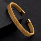 Titanium Steel Mesh Cuff Bracelet - Silver finish view 4