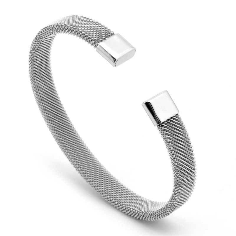 Titanium Steel Mesh Cuff Bracelet - Silver finish