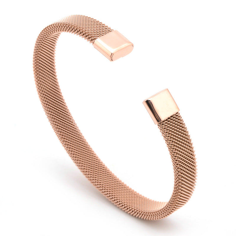 Titanium Steel Mesh Cuff Bracelet - Silver finish view 3