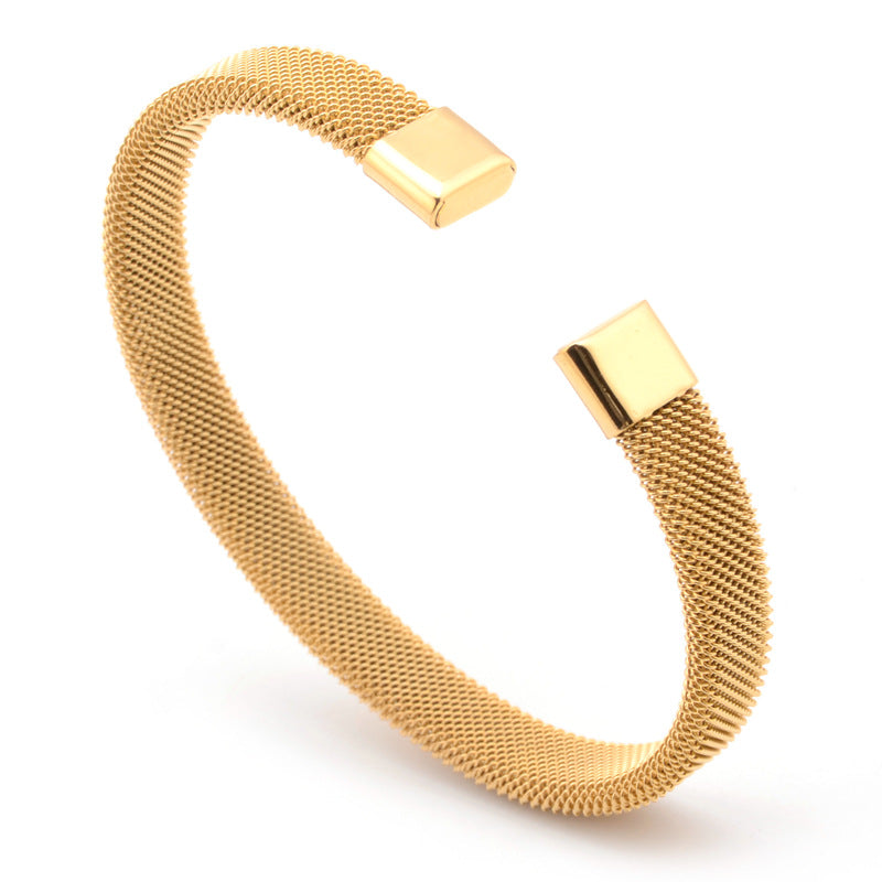Titanium Steel Mesh Cuff Bracelet - Silver finish view 5