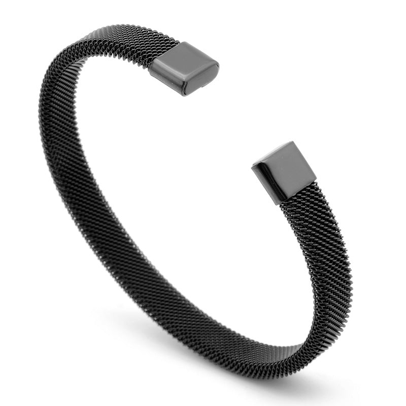 Titanium Steel Mesh Cuff Bracelet - Silver finish view 2