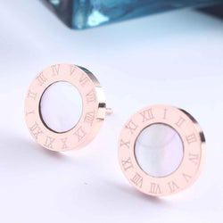 8mm Roman Numeral Stud Earrings, gold-tone with CZ stone view 5