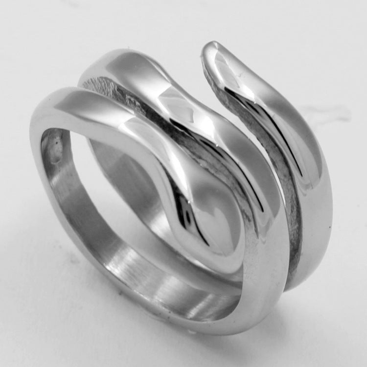 Titanium Steel Snake Ring, polished finish, unisex view 3