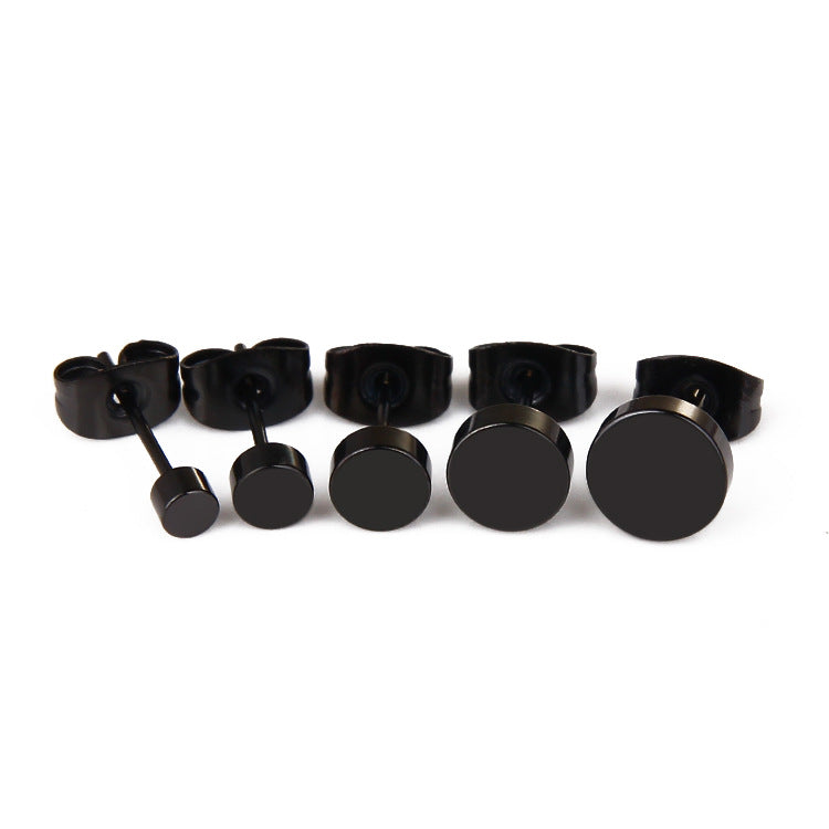 The Flat Disc Stud Earrings in Titanium Steel, view 3
