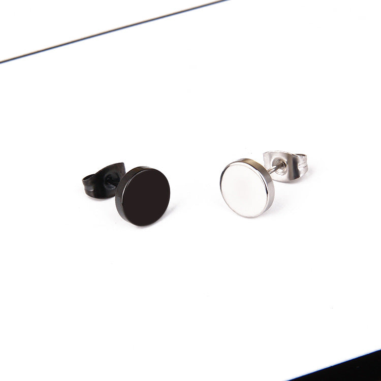 The Flat Disc Stud Earrings in Titanium Steel, view 2