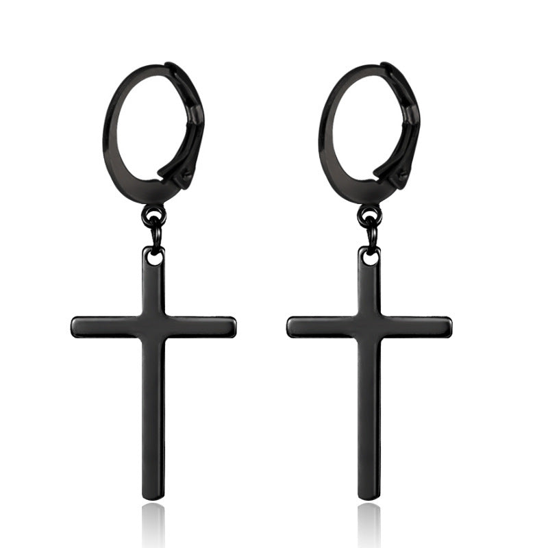 Stainless Steel Cross Dangle Earring black finish view 4