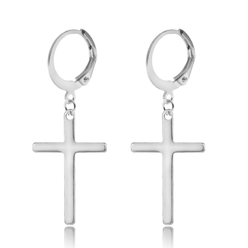 Stainless Steel Cross Dangle Earring black finish view 5