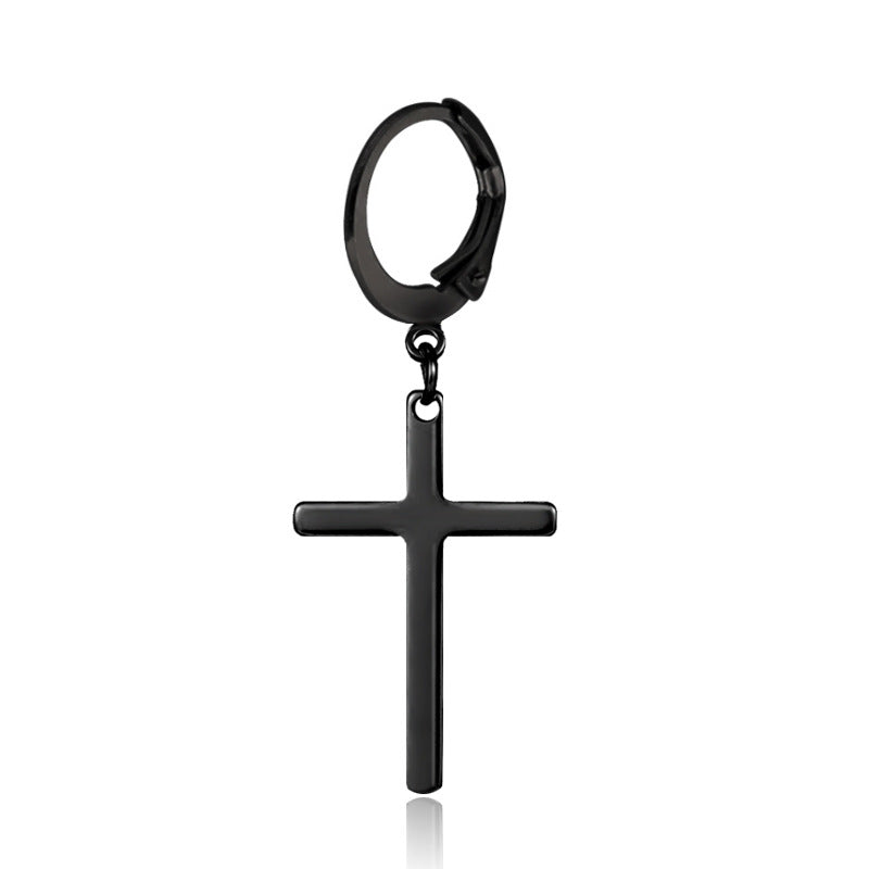Stainless Steel Cross Dangle Earring black finish