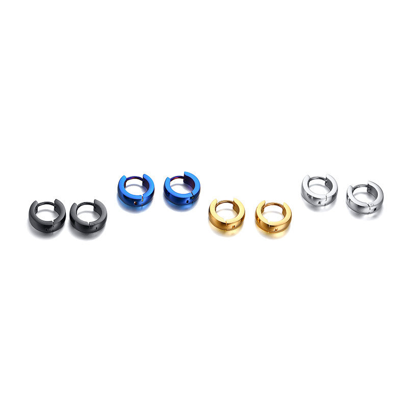 4mm Stainless Steel Hoop Earrings in black, gold, blue, and silver finishes. view 2
