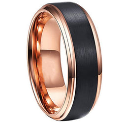 Two-Tone Black Rose Gold Tungsten Ring, men's band, brushed black, rose gold