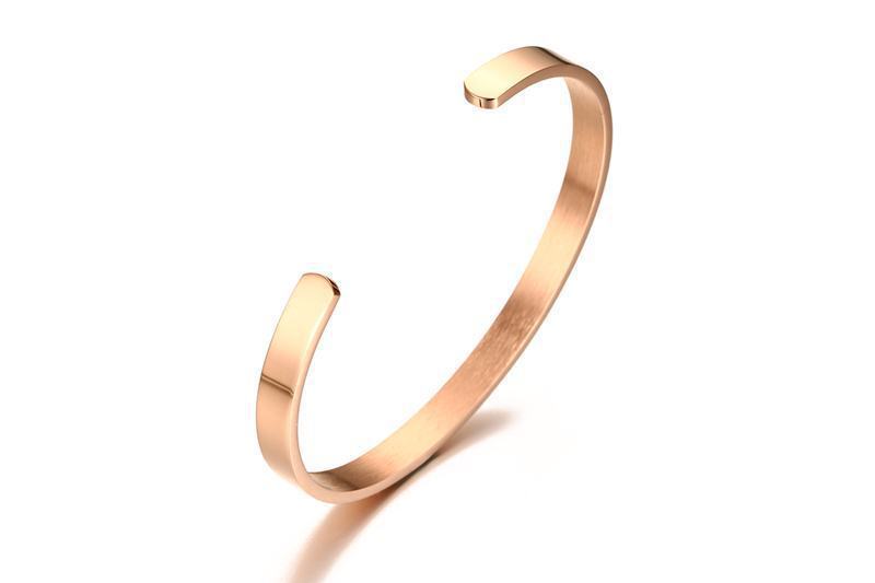 Stainless Steel Minimalist Cuff Bracelet in gold-tone view 2