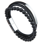 Braided Leather Bead Bracelet - brown, tiger eye, magnetic clasp view 3