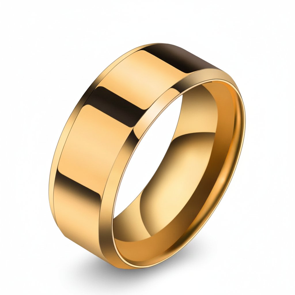 Stainless Steel Beveled Edge Band Ring in silver-tone view 3