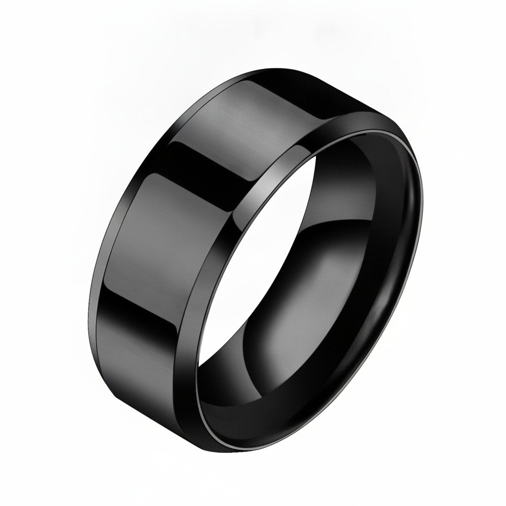 Stainless Steel Beveled Edge Band Ring in silver-tone view 5