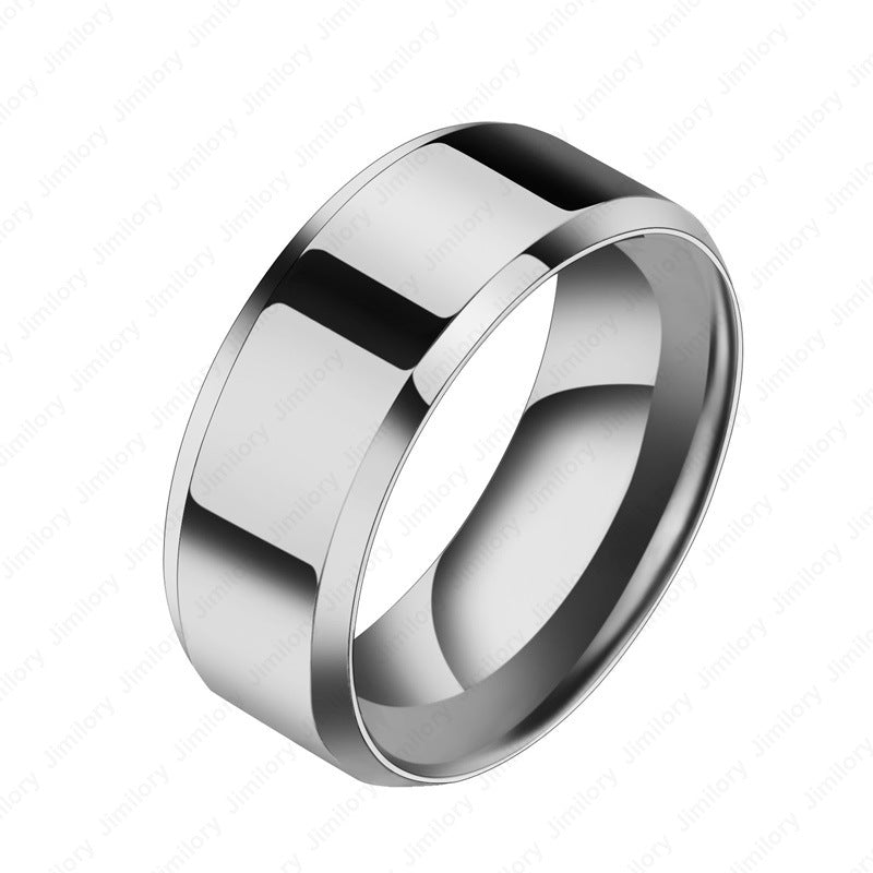 Stainless Steel Beveled Edge Band Ring in silver-tone