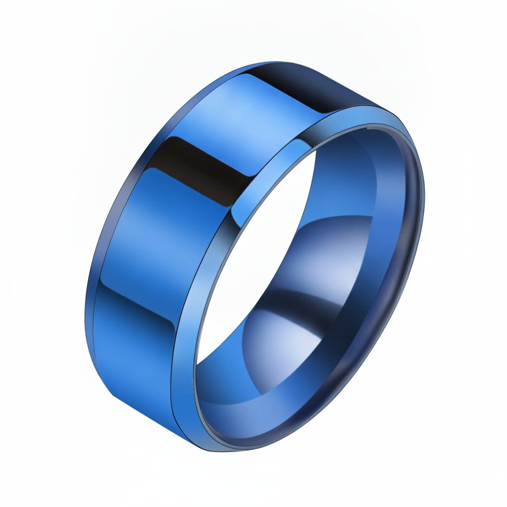 Stainless Steel Beveled Edge Band Ring in silver-tone view 2