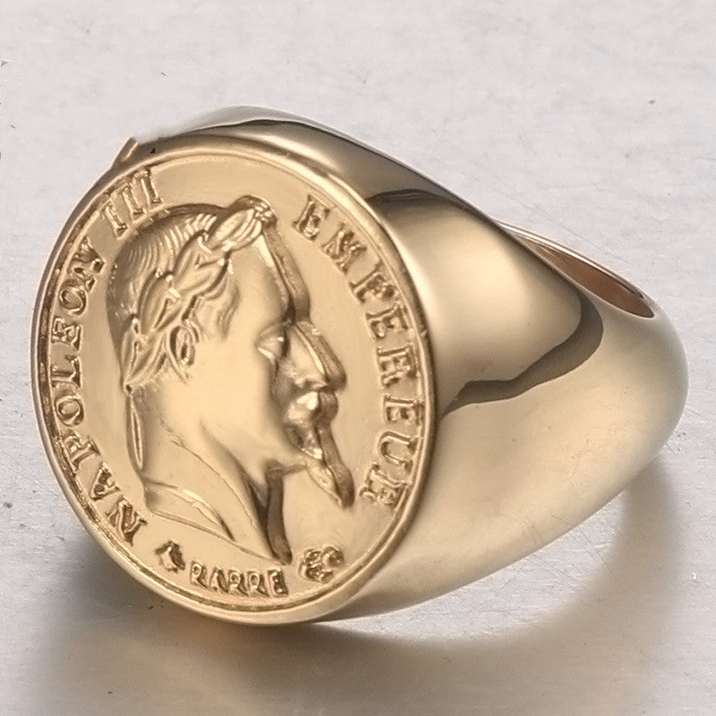 Stainless Steel Napoleon Head Signet Ring gold-tone finish