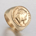 Stainless Steel Napoleon Head Signet Ring gold-tone finish view 2