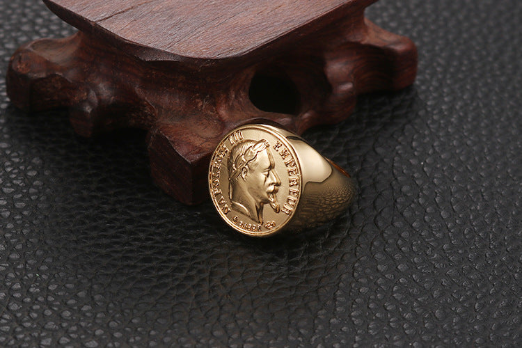 Stainless Steel Napoleon Head Signet Ring gold-tone finish view 3