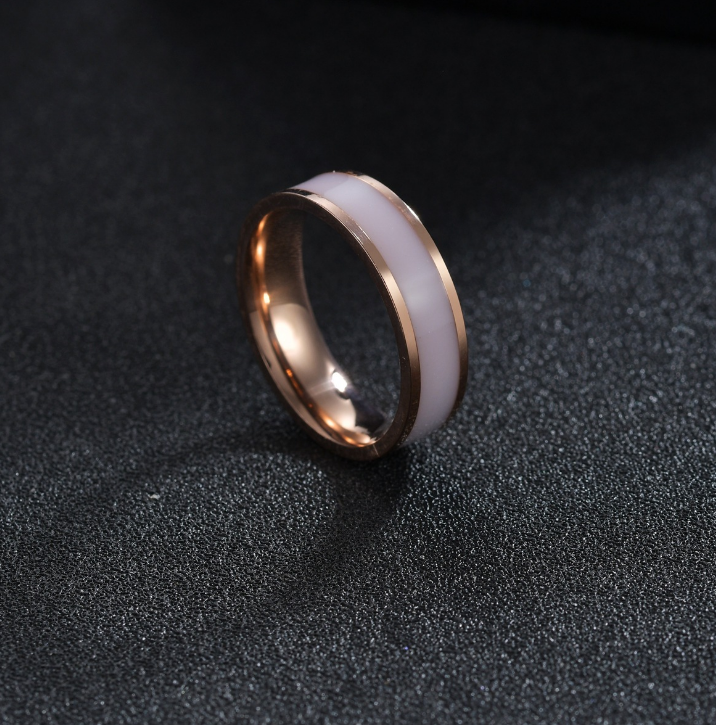 Titanium Steel White Inlay Ring, minimalist band view 3