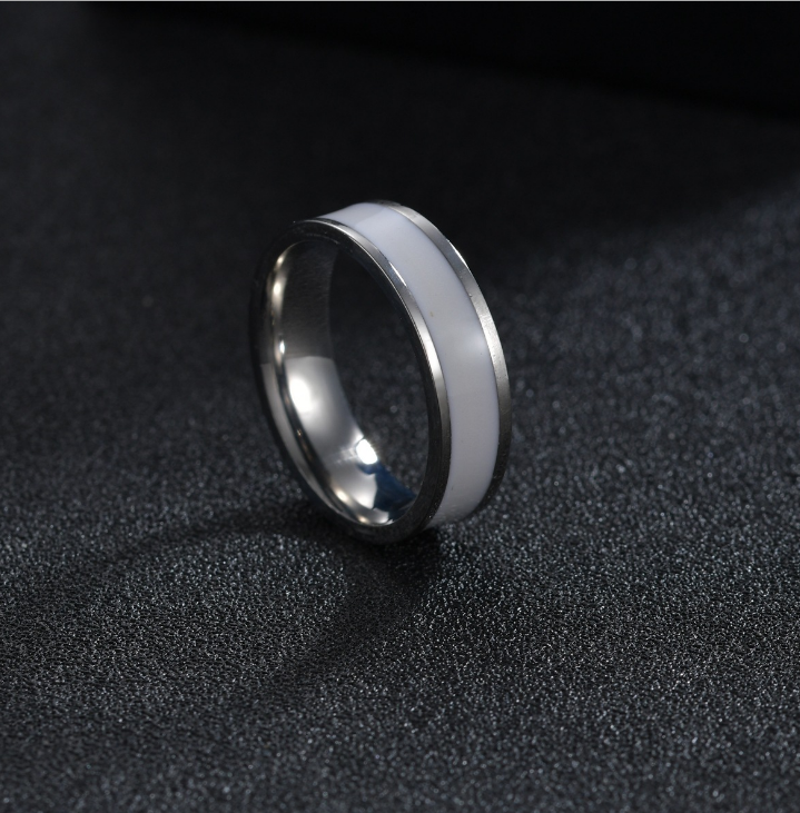Titanium Steel White Inlay Ring, minimalist band view 4